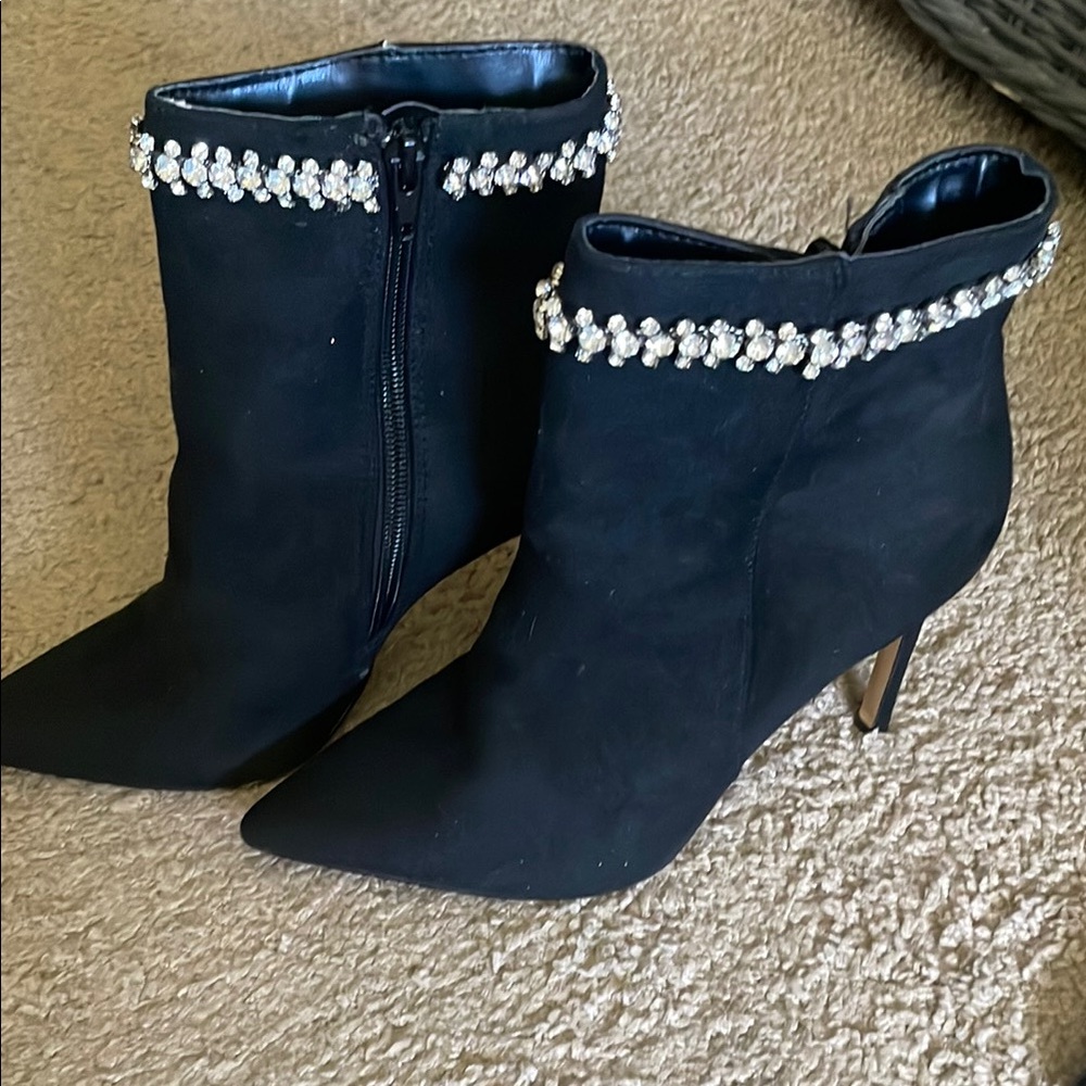 Elegant Black Ankle Boots with Rhinestone Detail